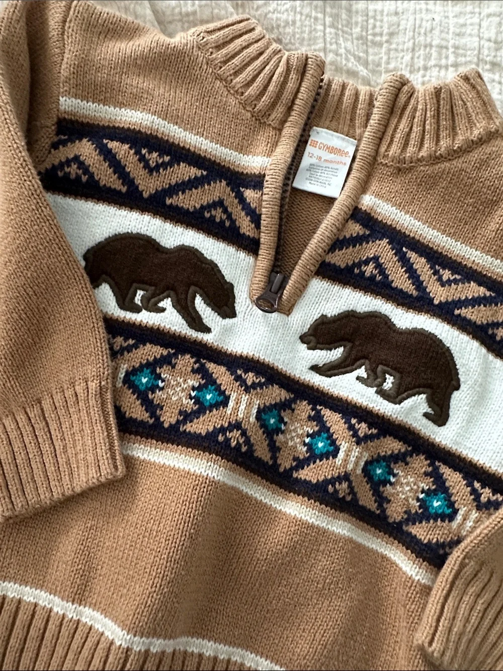 Gymboree Tan and Navy Fair Isle Knit Half-Zip Sweater